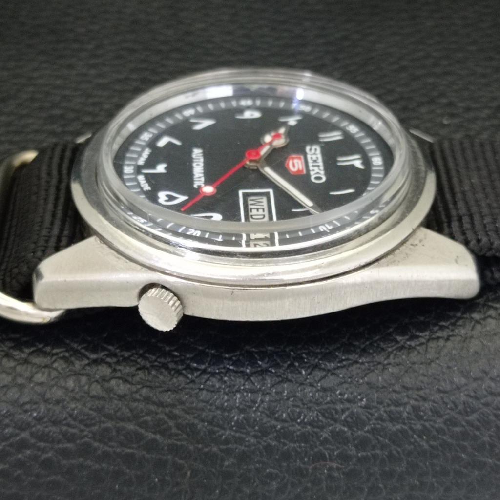 VINTAGE SEIKO 5 AUTOMATIC 6119C JAPAN MENS ARABIC BLACK DIAL WATCH A701588-5 R206b-a701588