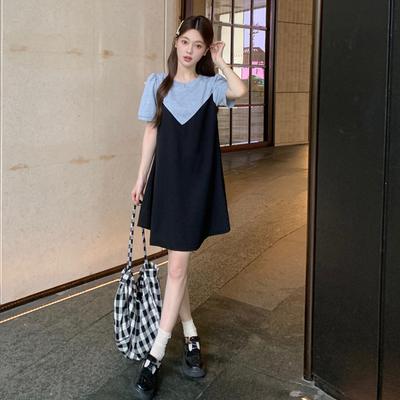 Verão Falso Duas Peças Temperamento Tamanho Grande Vestido Fino Solto Versão Coreana Saia Casual Saia Curta