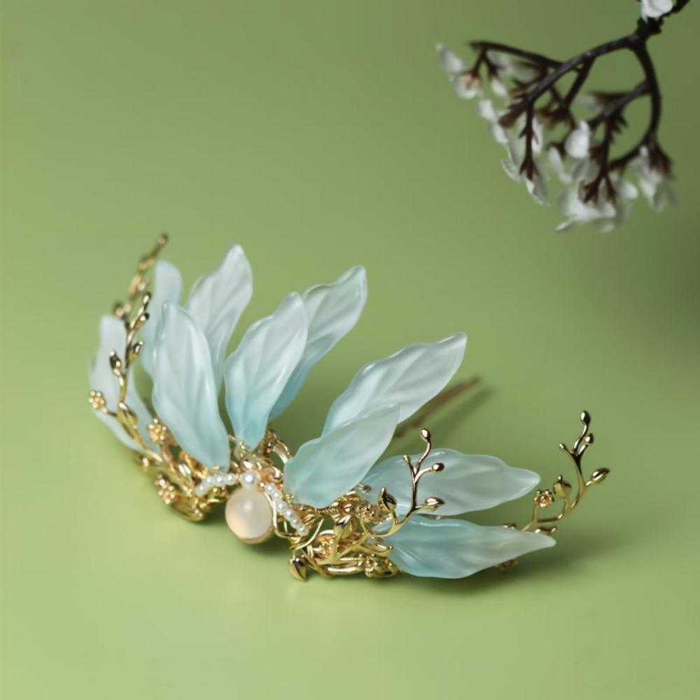 Světle modře glazovaná korunka do vlasů se zachováním měděné barvy, elegantní klasické pokrývky hlavy Hanfu, dynastie Song a dynastie Ming