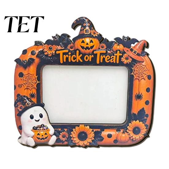 Cute Theme Picture Frame Halloween Photo Frame, Wooden Desktop Holder for Spooky Party Decoration Supplies And Festive Home Decor, Vintage Tabletop