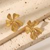 Stainless Steel Flower Texture Earrings For Women Gold Color Pierce Stud
