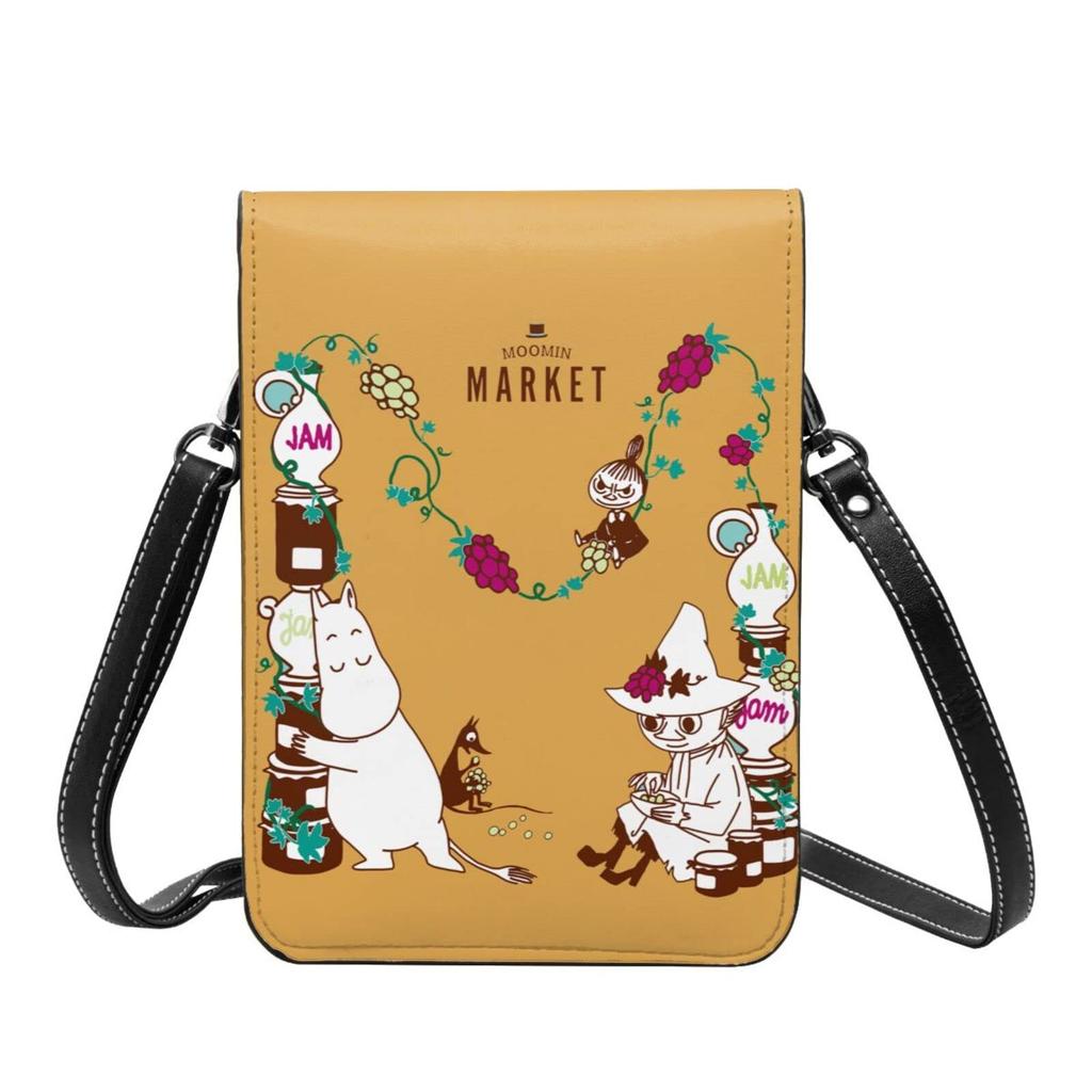 Moomin genuine leather smartphone shoulder slim mini pouch for women and popular 19cm high x wide x 1cm thick pouch, bag, men, wallet/crossbody bag,