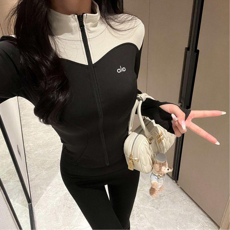 

Aloneadv Yoga Outwear Women s Spring Stand Collar Sports Tops Silm Slim Looking Fitness Running Training Long Sleeve Cardigan Black 2XL