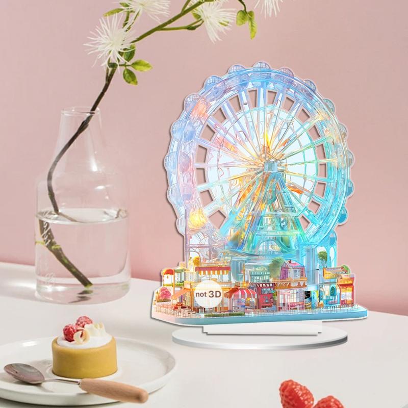 Ferris Wheel Pattern Table Sign Desktop Ornament Waterproof Decorative Accessories Lightweight Collection Colorful, Wall Decor Art