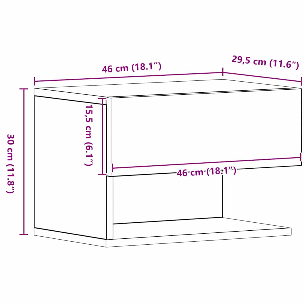Nightstand Black Oak Look 46 x 30 x 30 cm Engineered Wood