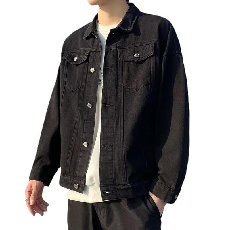 Unisex Solid Color Denim Jacket Casual Loose Fit Streetwear Outerwear