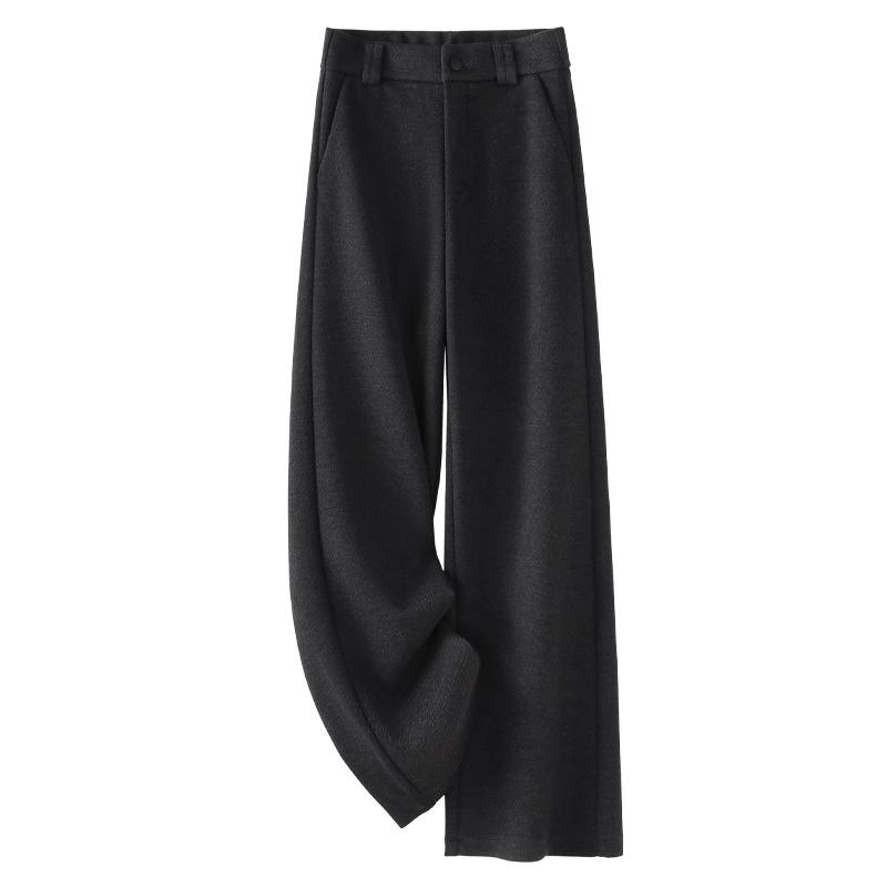 Oatmeal Acetate Wool Flannel Wide-Leg Pants - Women's 2024 Soft Cashmere Straight-Leg, Perfect for Autumn & Winter
