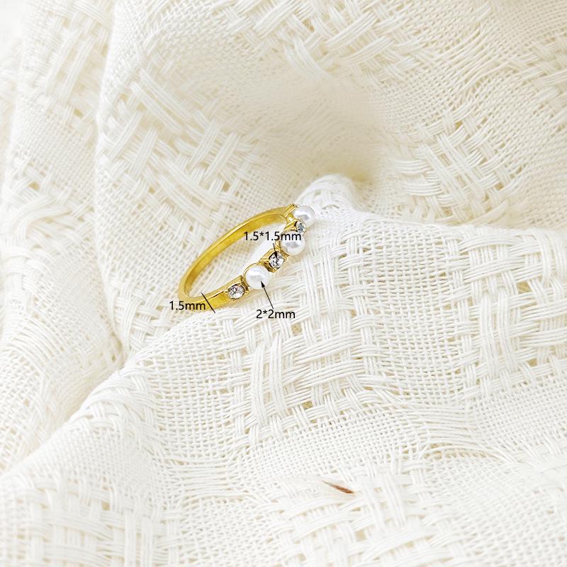 Luxus Zirkon Perlen Edelstahl Ring - High-End Titan Modeschmuck für Damen