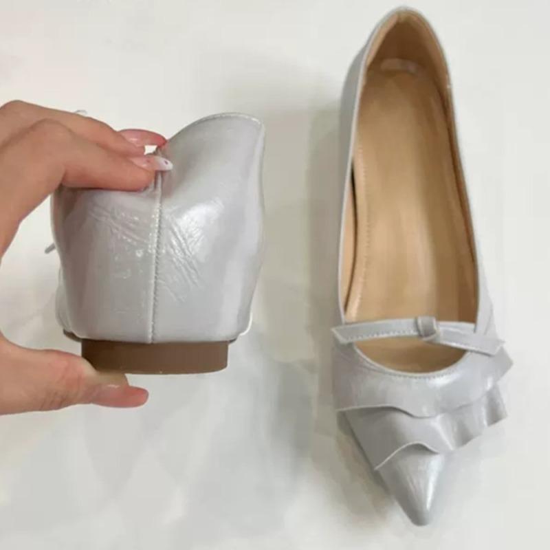 

Модная женская обувь на плоской подошве, осенняя новинка, с острым носком, с мелким вырезом, с оборками и бантом, на мягкой подошве, нескользящая, низкая 40 синий