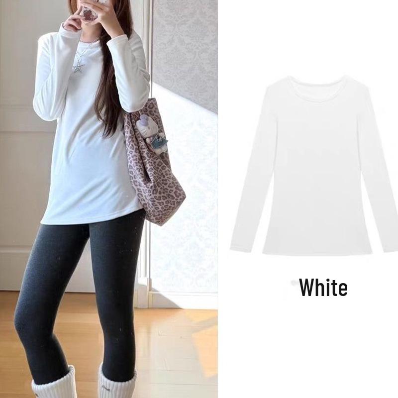 270g Double-Sided German Velvet Mid-Length Long-Sleeve American Style Slimming Base Layer T-Shirt S