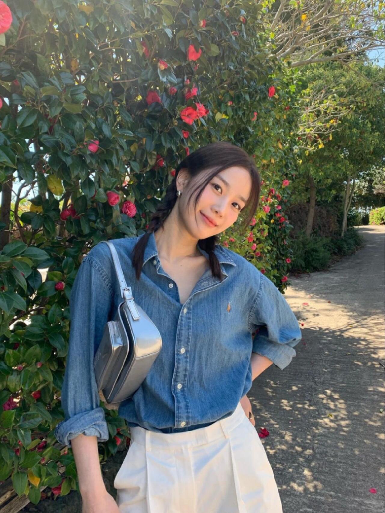 2026 Jung Soo-jung Style RL Ralph Lauren Embroidered Denim Shirt XXL
