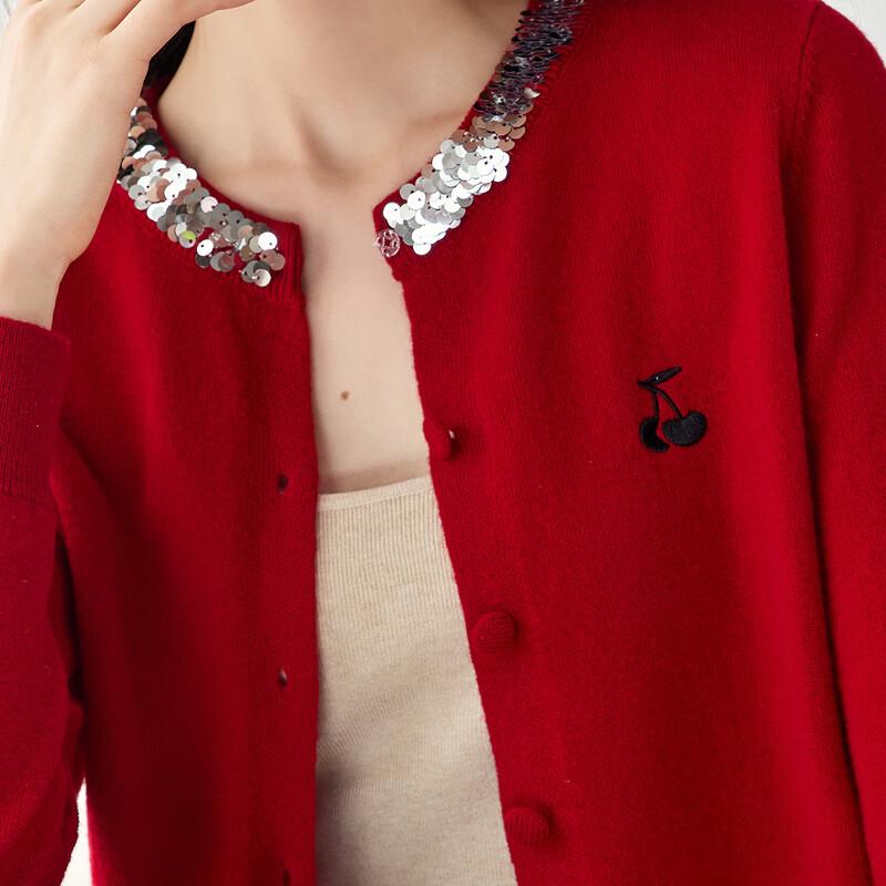 Srcr Women's 100% Merino Wool Sequin Embroidered Short Cardigan