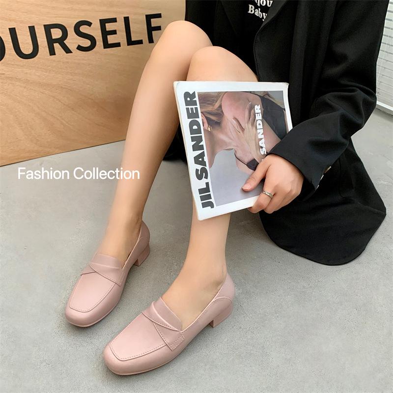 Women's Summer Square-Toe PVC Slip-On Sandals – Low-Heel Solid Color