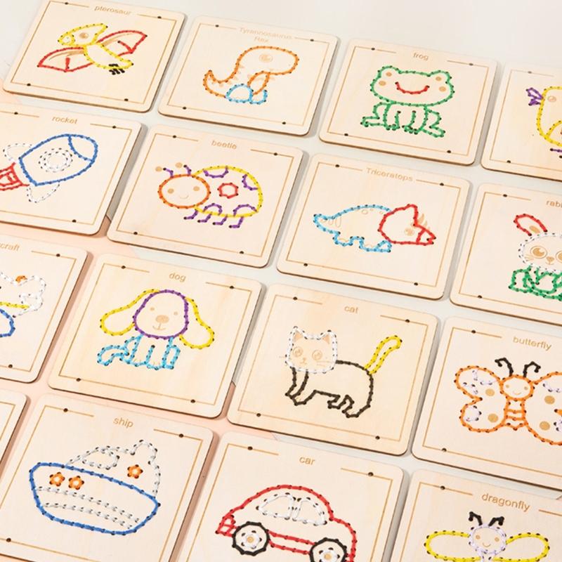 Educational Wood Lacing Toy Embroidery Lacing Board Sensory Toy For Kids Toddler Preschooler Boy Girl Birthday Present
