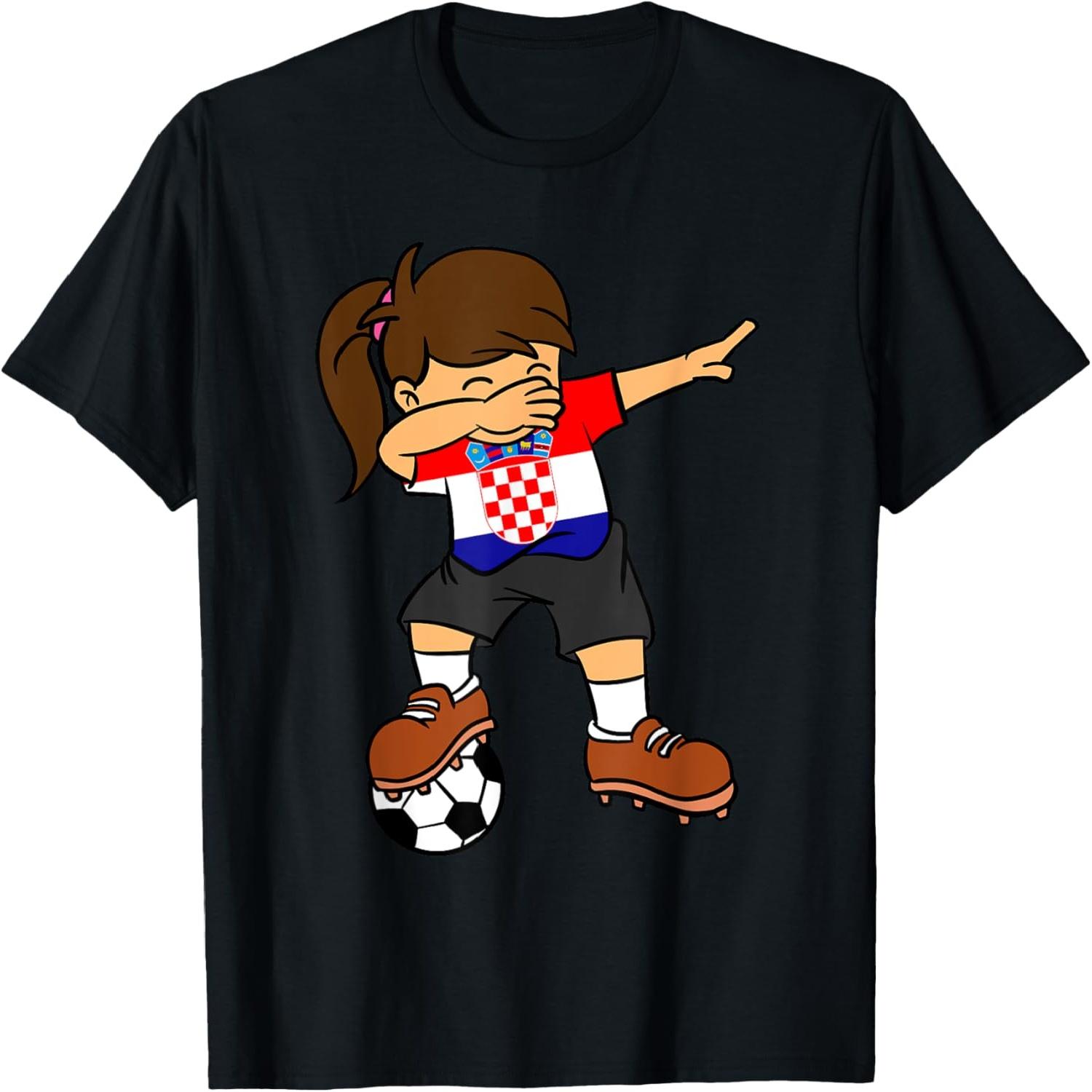 Croatia Soccer Ball Dabbing Girl Croatian Football T-Shirt S