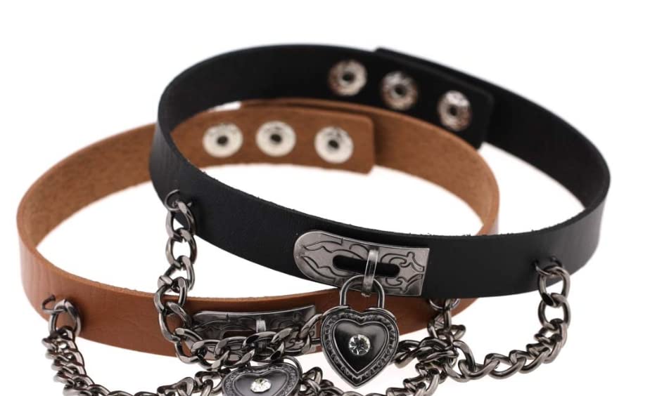 DOKiDOKi Heart Collar and Leash for Human Cosplay PU Cat SM SM Choker [Black Leather] Chain, Master, Slave, Costume, Goods, Restraints, Handcuffs,