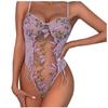 Women's Lace Embroidered Butterfly Sheer Mesh Bodysuit Adjustable Straps Slim Fit One Piece Lingerie with Underwire Support and Side Lace-Up Design