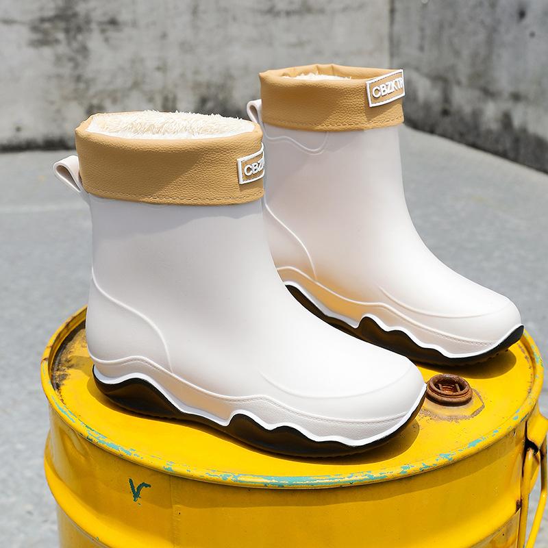 Rain shoes men's and women's medium tube plastic non-slip water shoes outdoor water boots warm rain boots couple rubber shoes you