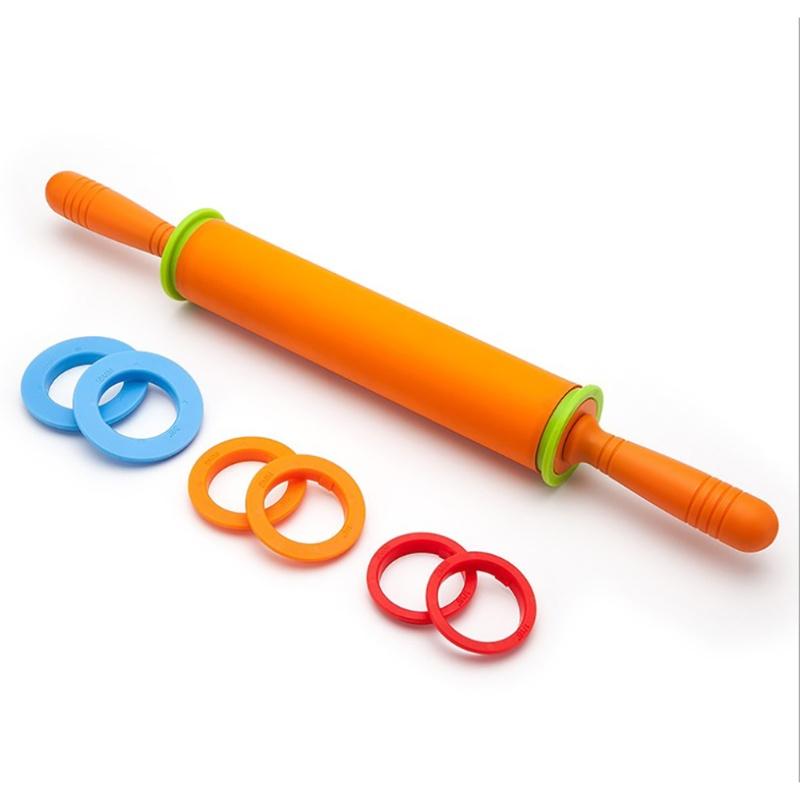 Adjustable Silicone Rolling Pin With 4 Spacers For Dough Pizza Non Stick Rolling Pin Baking Pastry Tool оранжевый