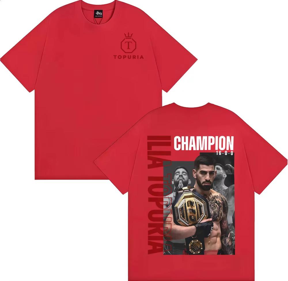 Spain boxer Ilia Topuria 100cotton Unisexs shirt oversized portrait graphics summer Womens Y2k Hip Hop Oneck Streetwear Tshirt