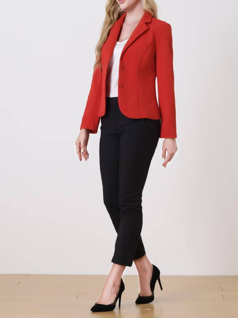 Allegra K Women's Suit Blazer, Stretch, Red, Size M, for Business, Commuting, and Office Use