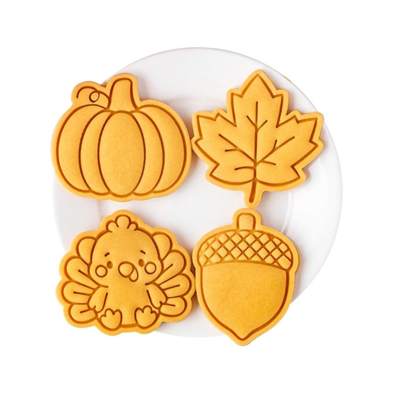Festival Thanksgiving Themed Plastic Cookie Molds Set Includes Turkey Maples Leaf Chestnut Pumpkin Shape For Handmade Cookie
