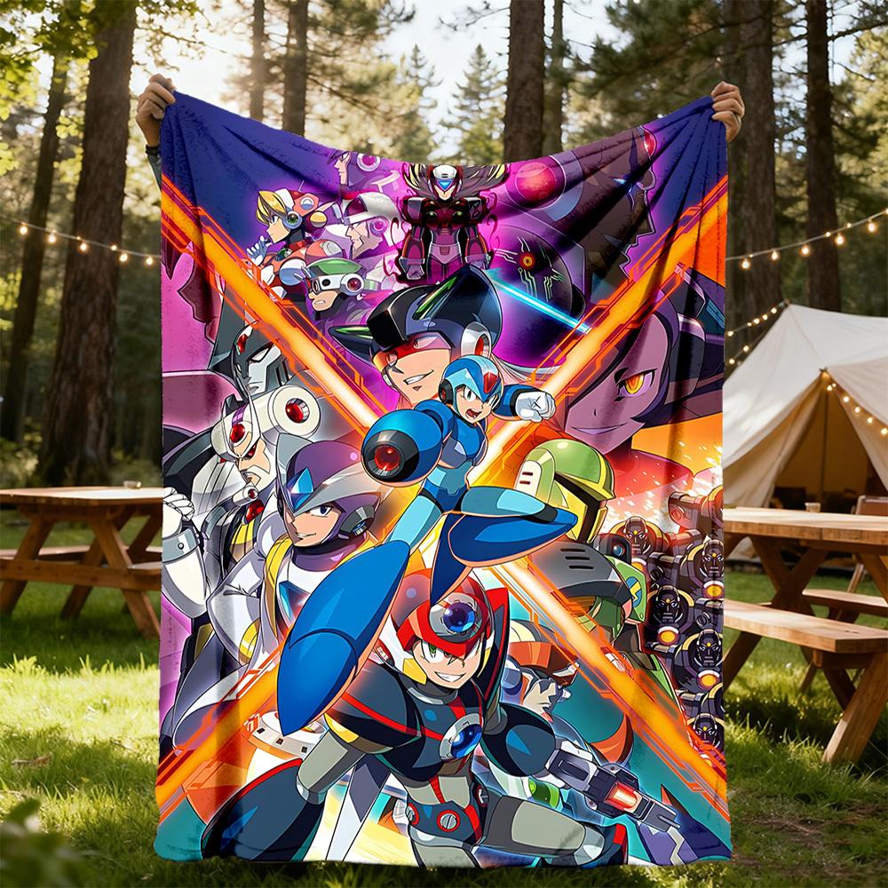 1pc Mega Man Robotics All-Season Comfort, Outdoor Flannel Blanket - Soft, Warm & Cozy for Naps, Camping & Travel 022