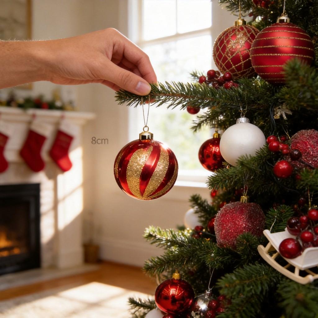 Christmas Ball Ornaments Set With Red Gold Finish For Holiday Decor