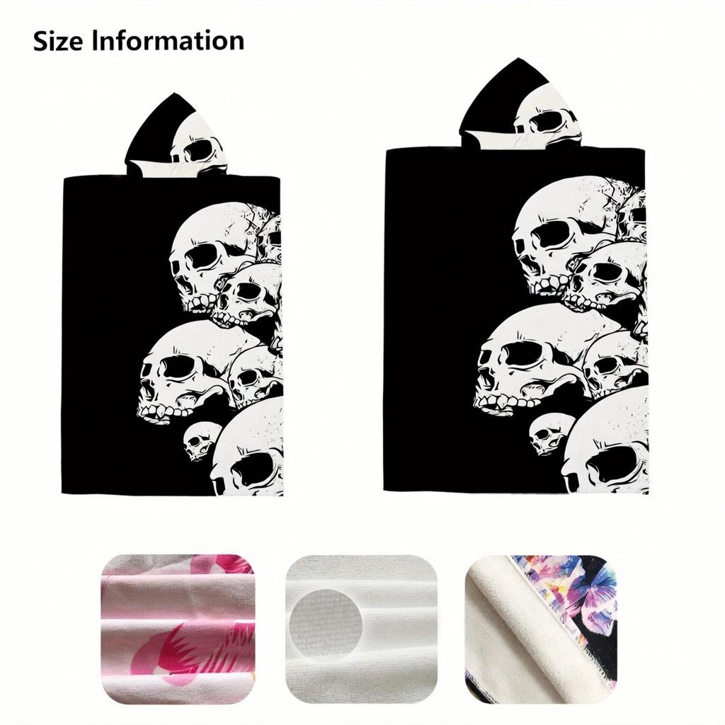Gotische Skelett Kapuzenhandtuch Flachdruck Schwarz Weiß Mikrofaser Poncho für Schwimmer Surfer Strand Pool Tragbare Decke