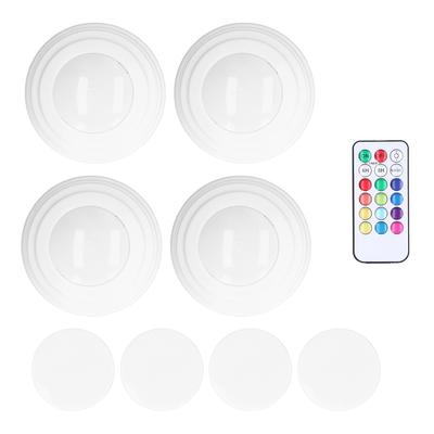 4Pcs LED Puck Light RGBW 13 Colors Modes Remote Control Punch Free Installation Energy Saving