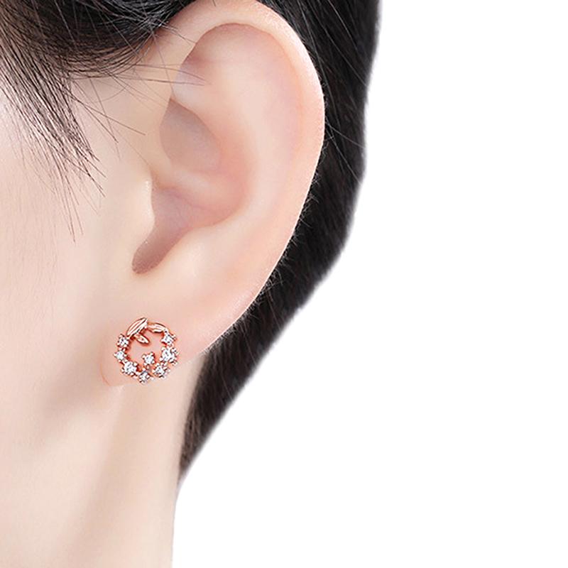Elegant Rose Gold Leaf Garland Earrings, Silver Needle Fashion Jewelry For Women Fine Gift & Matching