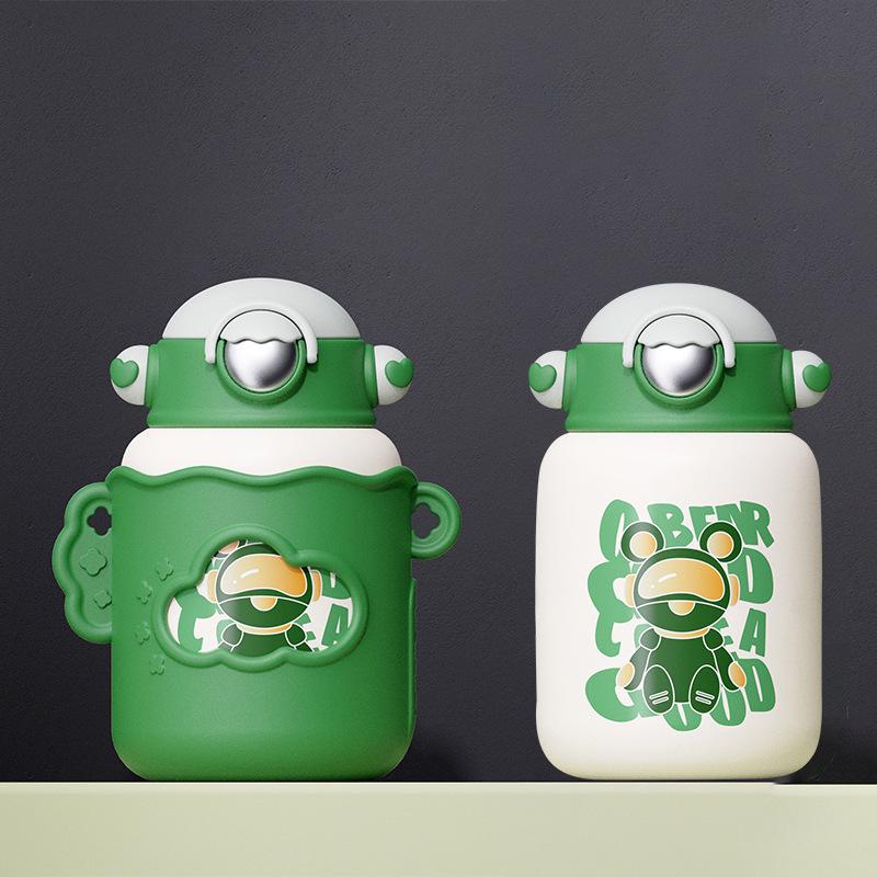 New 550ml Children Cartoon Galaxy Thermos Cup with Straw Student Kettle 304 Stainless Steel Thermos Cup
