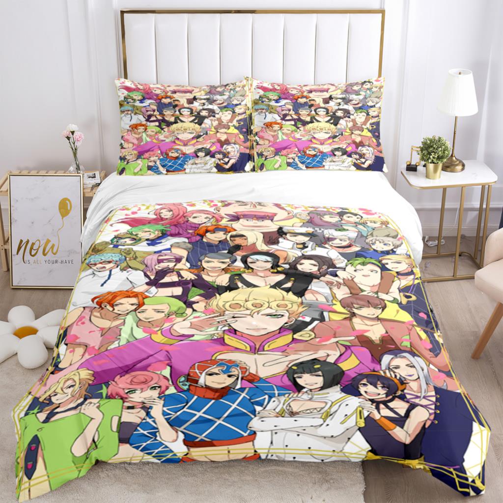 JOJO Anime Print Three Piece Bedding Set Fashion Article Boys Or Adults For Beds Quilt Covers Pillowcases Bedding Set Gift