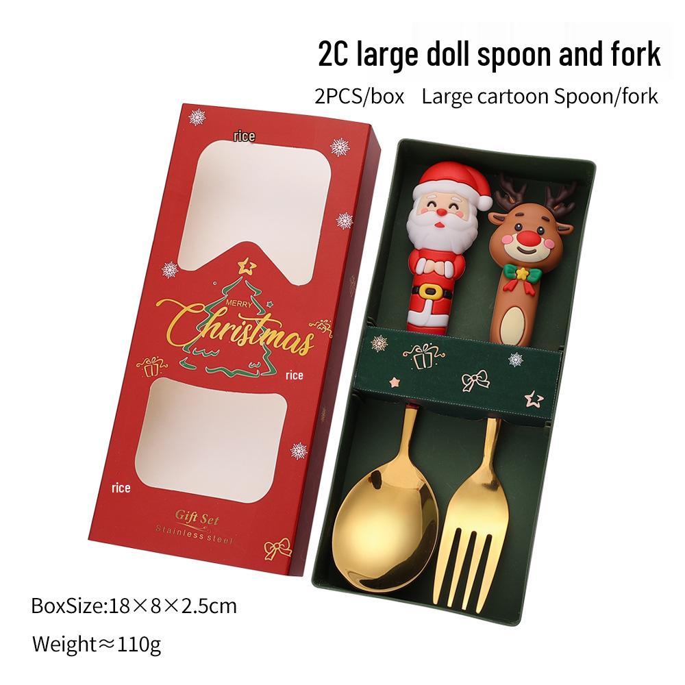Large Christmas Plush Spoon & Fork Set - Santa Claus & Tree Design