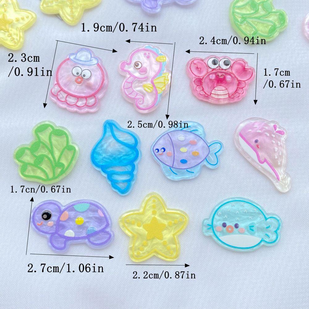 10Pcs New Cartoon Acrylic Crabs, Seahorses, Starfish Series Flat Back Cabochons Scrapbooking DIY Jewelry Craft Decoration