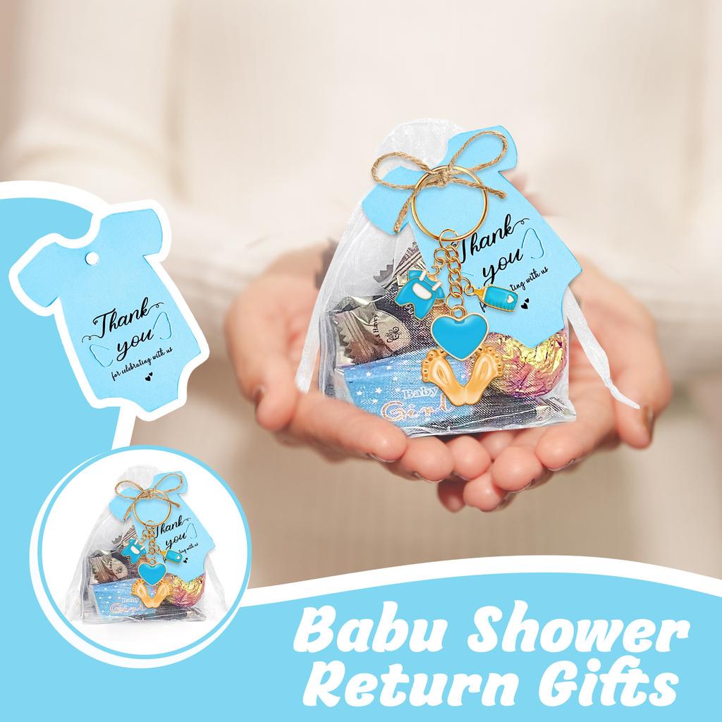 6/20Pcs Baby Foot Keychains Metal Keychain Set with Wrapping Sticker Drawstring Bag and Thank You Label For Baby Showers