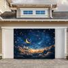 One New Moon Starry Night Sky Background Fabric Featuring Twinkling Stars and Cloud Patterns - Made of Polyester Material