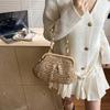 Yogodlns Summer Straw Weaving Crossbody Bag Fashionable Shell Bag Women's Chain Strap Shoulder Bag