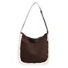 2025 new autumn and winter matte leather with fur bag, bucket bag, women's oblique span, high-end sense, large-capacity tote bag