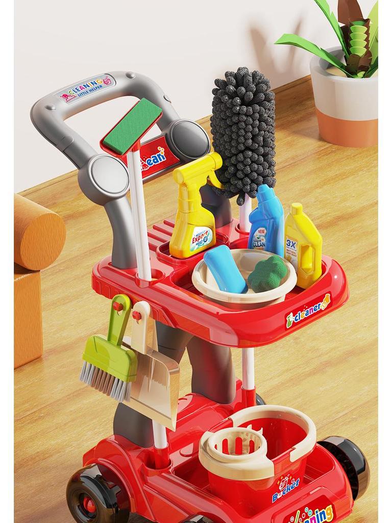 Kids' Cleaning Trolley Set: Pretend Play Vacuum, Broom, Mop & Hygiene Tools