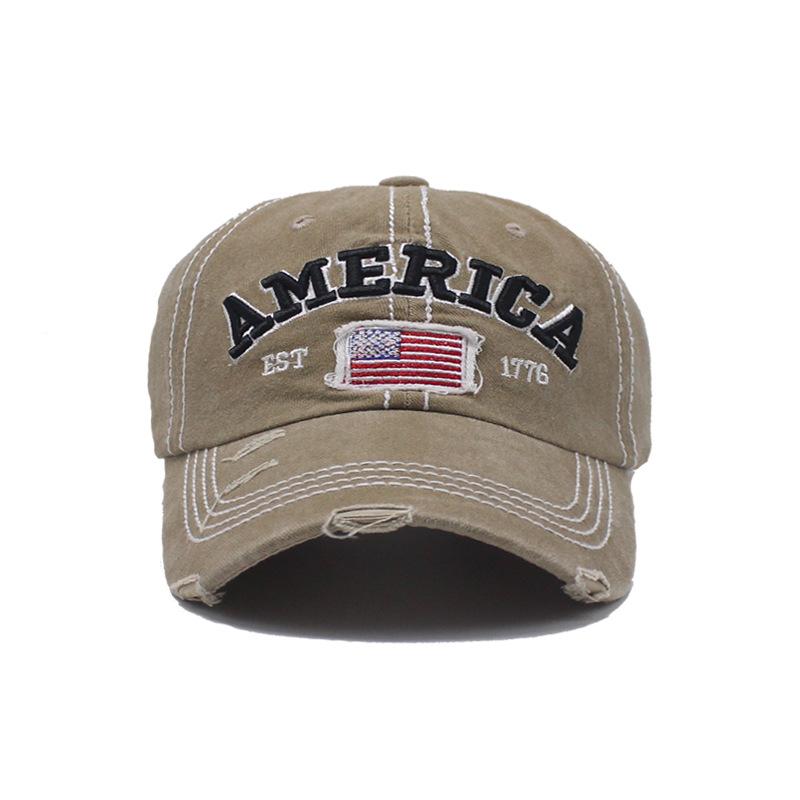 American flag alphabet baseball cap holes washed old hat men's cap