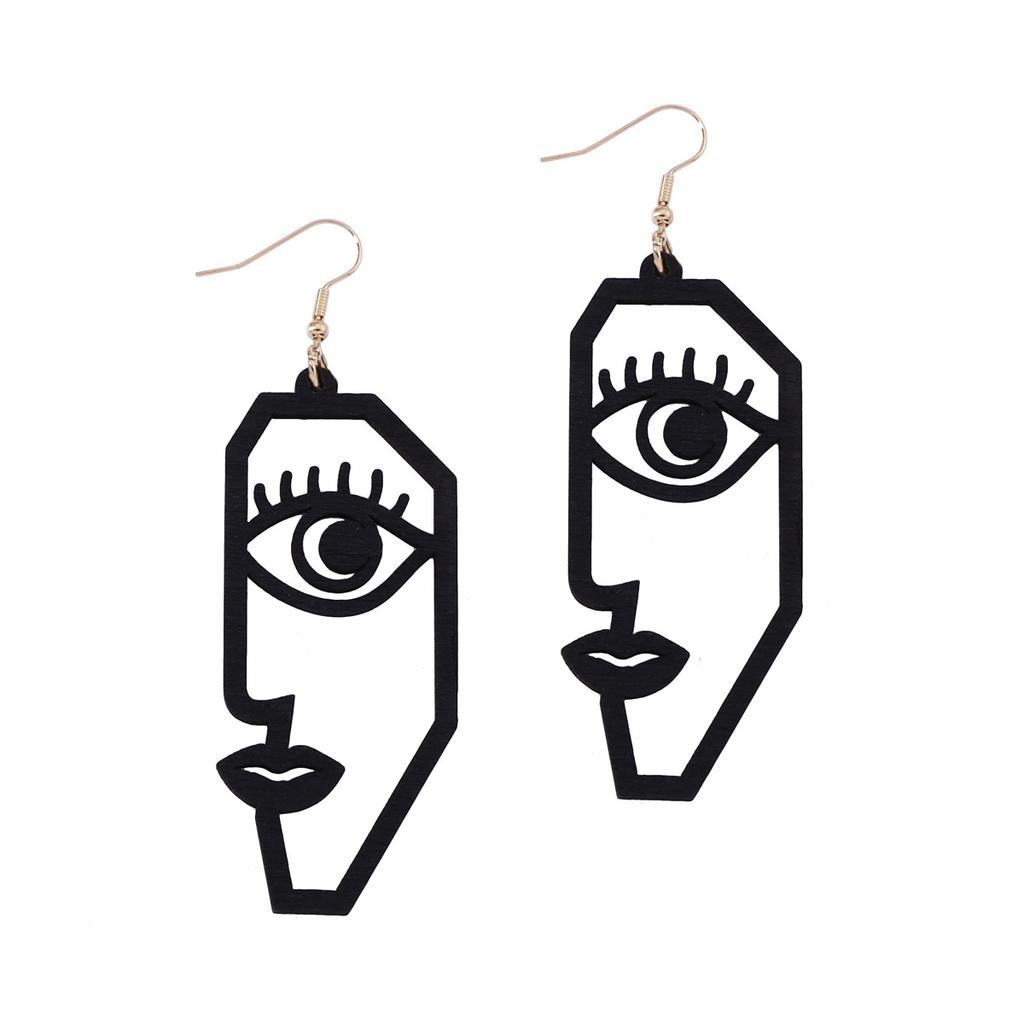 Creative and fashionable design earrings for the face: Abstract wood-cut, fashionable, niche, versatile and novel style