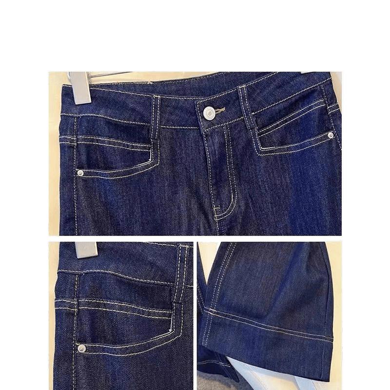 Store Størrelser Damejeans Kortere Bukser for Sommer Tynn Løs Høy Midje Rett Ben Vide Ben Bukser