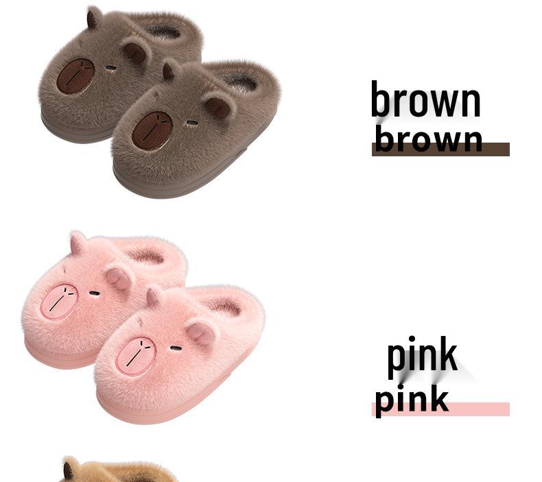 Damskie Kapibara Pluszowe Bawełniane Kapcie na Grubej Podeszwie - Antypoślizgowe, Ciepłe, z Zakrytymi Palcami Obuwie Zimowe do Wewnątrz/Na Zewnątrz