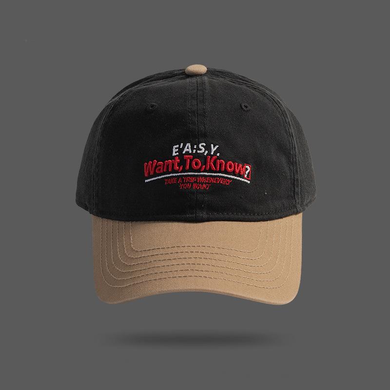 Retro color matching letter embroidery baseball cap female spring and summer versatile face small soft top cap male