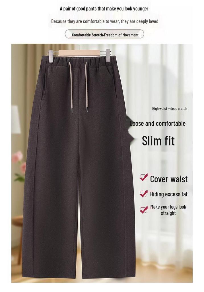Velvet Winter Curved Blade Pants for Middle-Aged Women: Plus Size Slimming Wide-Leg Pants