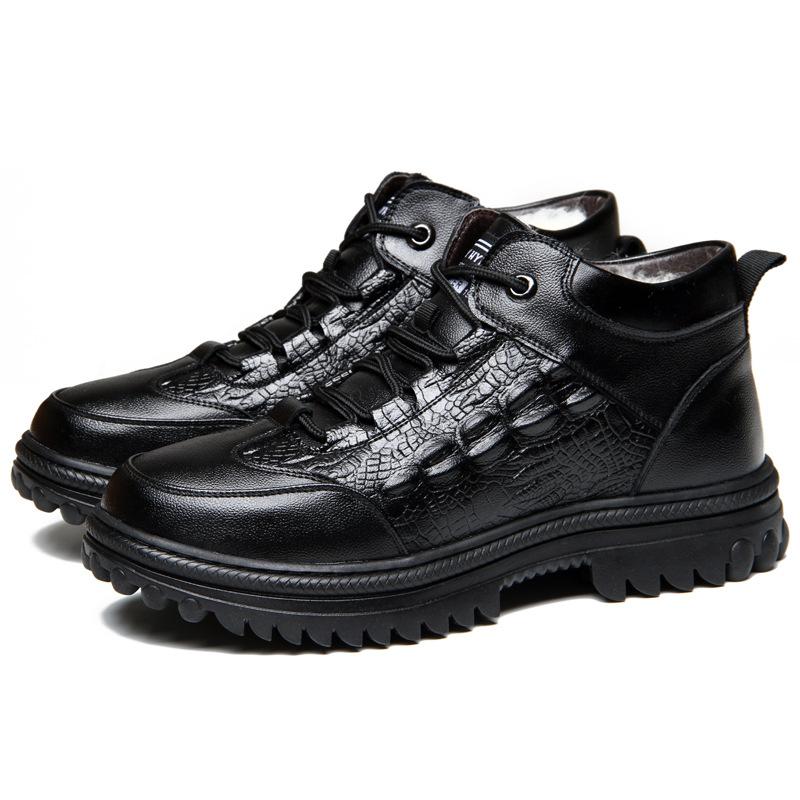 Leather cotton shoes winter 2025 new casual lace-up leather shoes men s thickened real wool lace-up warm men s shoes 38