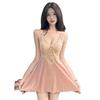 Sexy and beautiful satin splicing lace nightdress pure desire deep V backless home pajama set
