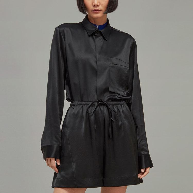 Adidas Solid Color Casual Loose Long Sleeve Shirt Women shirts Black H63058