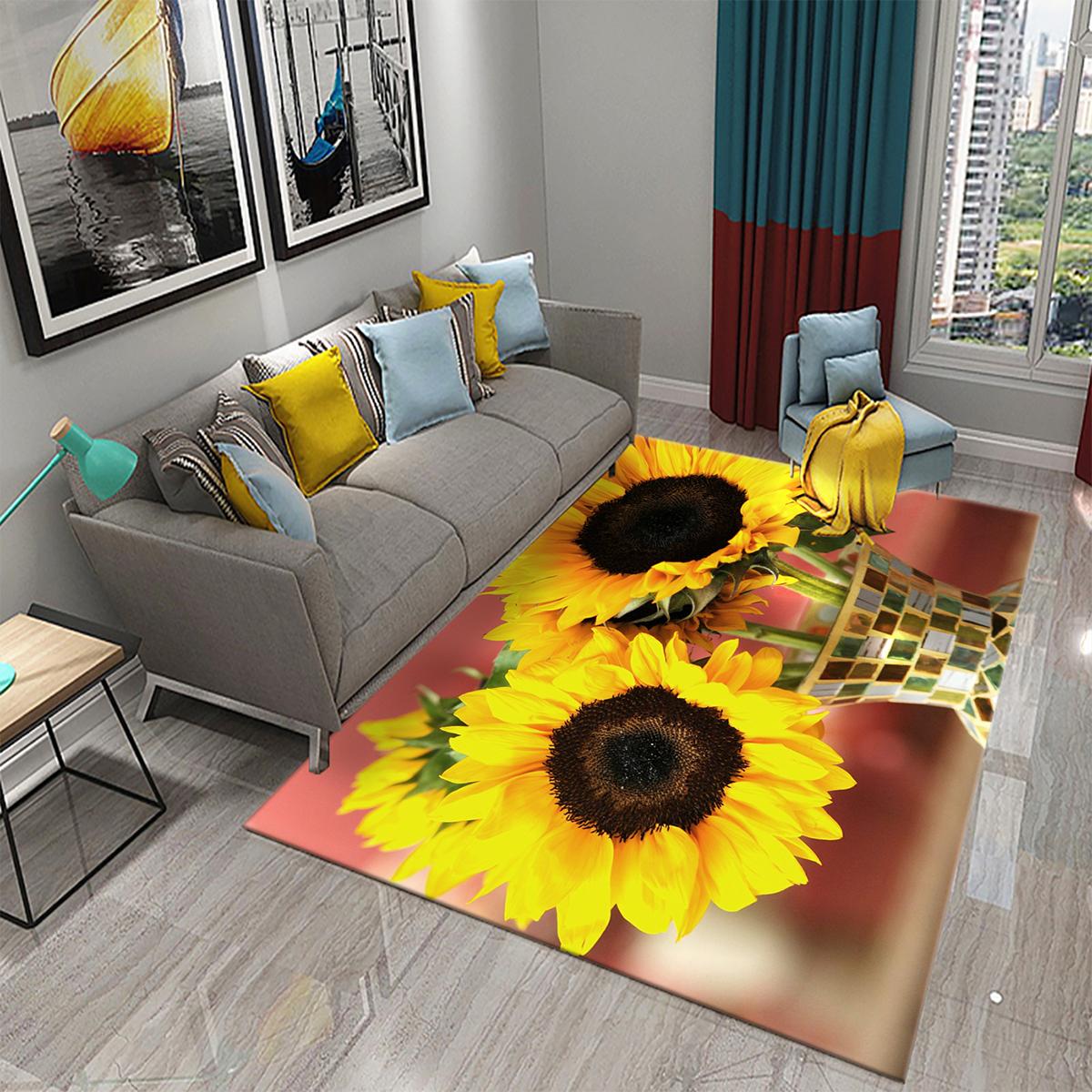 

3D Sunflower Pattern Home Carpets for Living Room Bedroom Bathroom Kitchen Rug Kid Room Play Large Carpet Child Crawl Floor Mat 40x60cm 16x24 inch